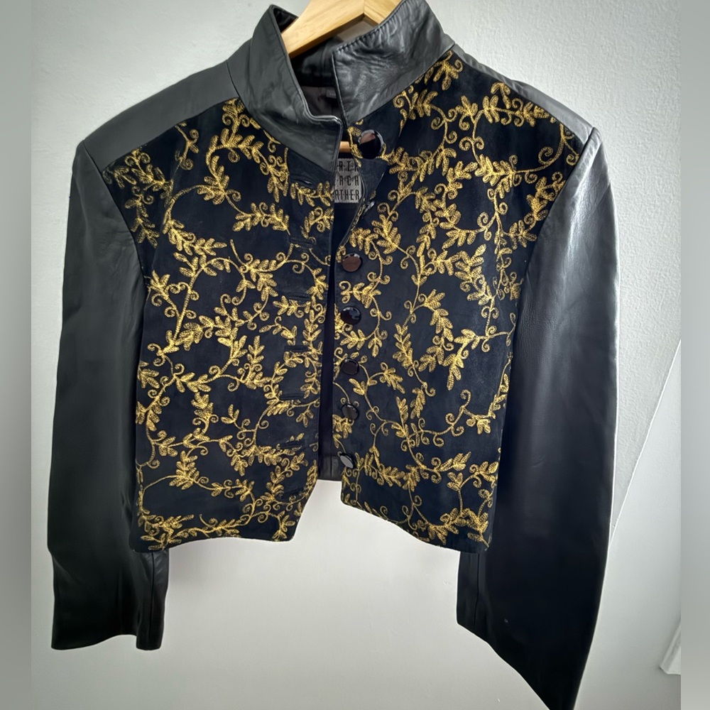 Vintage leather jacket with front detail